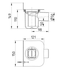 Line drawing of a trap from the series Water trap-Shower channel.